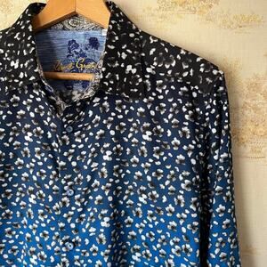 Robert Graham Ombre Black to Blue Floral Shirt | Paisley Flip Cuff | Size M